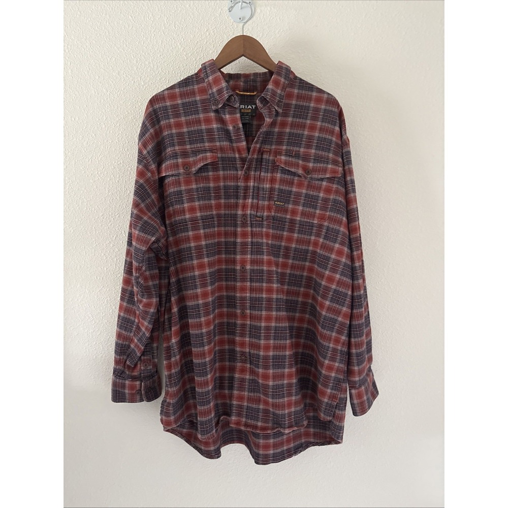 Ariat Rebar Flannel Plaid Men's Long Sleeve Heavy Work Shirt Size XXL Rustic
